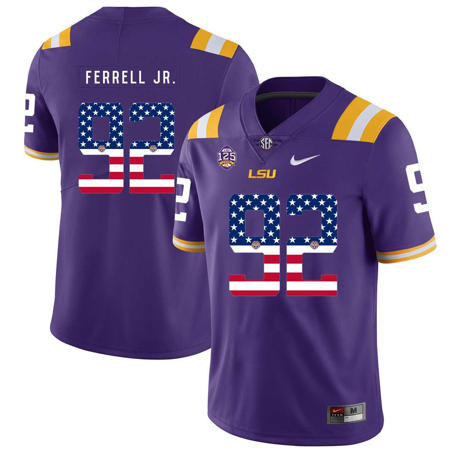 Men LSU Tigers 92 Ferrell jr Purple Flag Customized NCAA Jerseys